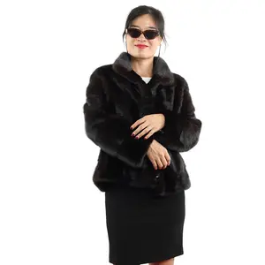 Nhà Máy Trực Tiếp Mink Fur Coat Đối Với Phụ Nữ Với Thời Trang Mới Fluffy Brown Lần Lượt Xuống Cổ Áo Lông Thú Áo Khoác