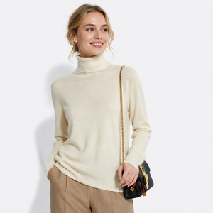 Maglione Leggero Antipiega in Pura Lana da Donna, <span class=keywords><strong>Elegante</strong></span> Pullover Invernale a Collo Alto a Costine, Strato Base Delicato sulla Pelle - Product Image 1