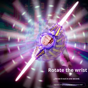 Sabre laser rétractable à double tranchant Glow - Rotation du poignet, lumières laser changeantes de couleur, jouet rotatif cool pour soulager le stress - Product Image 2