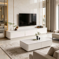 Ensemble meuble TV et table basse en bois blanc crème, style moderne et profil bas, meubles de rangement pour salon, vente en gros, directement de l'usine