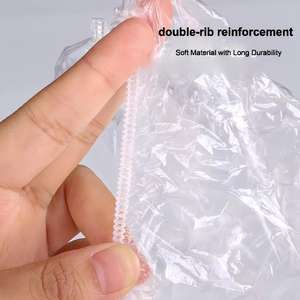 <span class=keywords><strong>Grand</strong></span> bonnet de <span class=keywords><strong>bain</strong></span> en plastique PE imperméable à l'eau Couvre-tête en plastique PE Transparent cheveux jetables Bonnets de douche - Product Image 3