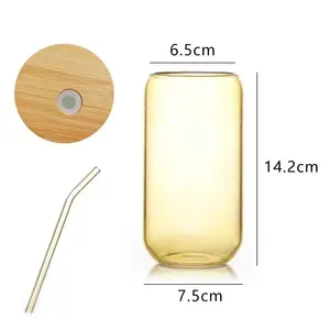 Commercio all'ingrosso 12oz 16oz bottiglia di acqua Cola bicchiere di vetro per bere sublimazione birra può bottiglia di vetro con copertura di bambù