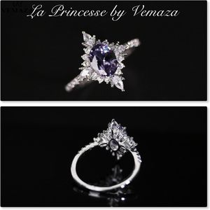 Bague de fiançailles vintage en Alexandrite synthétique à changement de couleur, en argent sterling 925, triple <span class=keywords><strong>pierre</strong></span> ovale, halo, cocktail - Product Image 2