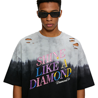 Nouveau design T-shirt personnalisé surdimensionné avec strass, épaules tombantes, tie-dye, effet vieilli, délavé à l'acide, T-shirt diamant pour homme