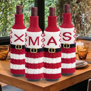 Housses <span class=keywords><strong>de</strong></span> bouteille <span class=keywords><strong>de</strong></span> vin <span class=keywords><strong>de</strong></span> Noël tricotées, motif ceinture du Père Noël, pulls <span class=keywords><strong>de</strong></span> vin, centre <span class=keywords><strong>de</strong></span> table festif, emballage cadeau <span class=keywords><strong>de</strong></span> Noël, 11 pouces - Product Image 1