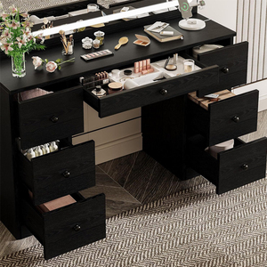 <span class=keywords><strong>Table</strong></span> de toilette moderne personnalisée, meuble de maquillage avec éclairage LED et prises électriques, <span class=keywords><strong>table</strong></span> de toilette en bois noir pour chambres à coucher - Product Image 4
