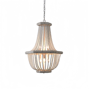 Rétro En Bois Massif Perle <span class=keywords><strong>Lustre</strong></span> E14 <span class=keywords><strong>Bougie</strong></span> Ampoule Suspension Lampe Réglable Hauteur Fer Art Suspension Lumière pour Salon Chambre - Product Image 1