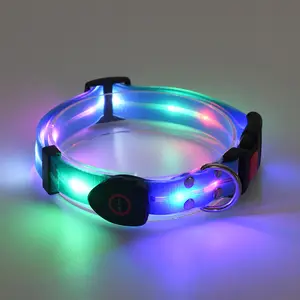 Directe Verkoop Van Hoogwaardige Usb-Oplaadbare Pet-Halsbanden Met Intrekbare Led-Riemen Voor Led-Kragen