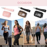 Dompet Yoga Pendek Desain Khusus Justop, Penutup Ritsleting, Bahan Nilon, Kantong Kartu ID Transparan, Gantungan Kunci, Dompet Koin, Lapisan Poliester