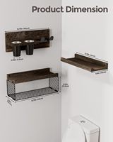 Étagères de salle de bain flottantes avec support pour sèche-cheveux, rangement gain de place au-dessus des toilettes et support mural décoratif pour la maison - Marron foncé