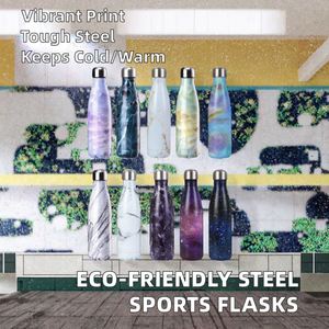 Bouteilles d'eau de sport en acier inoxydable à double paroi sous vide, série bois, écologiques, avec impression colorée - Product Image 2
