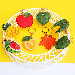 Popular Adorable Fruit Green Leaf Leather <b>Keyring</b> Accessory Case with ID <b>Card</b> <b>Holder</b> - Product Image 1