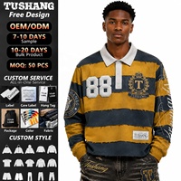 Polo de rugby vintage personnalisé par le fabricant, OEM, t-shirt à manches longues en tricot rayé pour homme, broderie de haute qualité