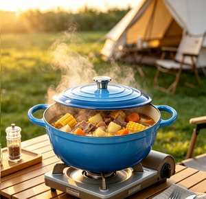Pentola Olandese Classica in Ghisa Smaltata da 4,32L, Pentola 26Mommy con Doppio Manico, Antiaderente, Durevole, Casseruola Profonda con Coperchio, Adatta al Forno, Utensile da <span class=keywords><strong>Cucina</strong></span> in Ghisa - Product Image 3