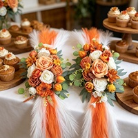 Ensemble d'arrangements floraux artificiels en soie orange chaud, style bohème, pour décoration d'arche de mariage avec herbe de la pampa et feuilles d'eucalyptus