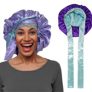 Wholesale Custom Logo Bonnets Drawstring Bag <b>Wig</b> Elastic Melt <b>Band</b> Reversible Silk Bonnet and Satin Hair Wraps - Product Image 1