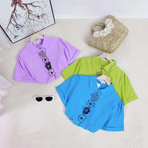 7 days Delivery Time Women Short Sleeve <b>Shirt</b> with Floral Applique <b>Office</b> Casual Solid Top All Seasons Female Vietnam Woven - Product Image 6
