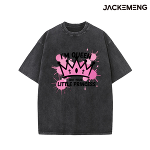 T-shirt en coton oversize délavé avec imprimé « I'm Queen », style streetwear rétro, pour usage quotidien décontracté, vente en gros depuis l'entrepôt américain - Product Image 4