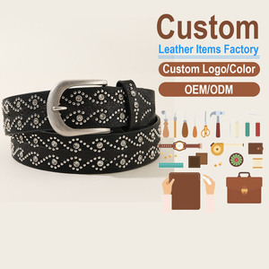 Cinturón de Cuero PU con Tachuelas de Diamantes de Imitación, Patrón Geométrico, Hebilla Plateada, Estilo Casual, Moldeado en una Sola Pieza - Product Image 1