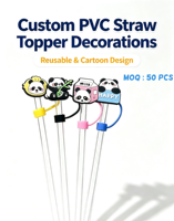 Décoration de paille en PVC personnalisée, capuchon de paille mignon à motif de dessin animé, ornement réutilisable pour pailles, accessoire pour distributeur de boissons, fournitures pour la maison et le jardin
