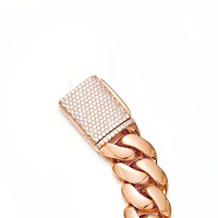 Collier chaîne cubaine en acier inoxydable or rose avec micro-incrustations de zircon, fermoir à maillons géométriques, pendentif pour hommes et femmes