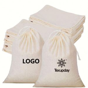 Custom Logo Sublimation Print Natural Organic Cotton Muslin Sachet <b>Bags</b> Double Shopping Pouch <b>Canvas</b> <b>Drawstring</b> Gift <b>Bag</b> - Product Image 1