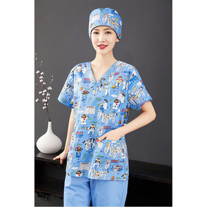 Tenues chirurgicales pour femmes en coton à manches longues, col en V, imprimées, uniformes d'hôpital, anti-humidité, infroissables, ajustées - Product Image 3
