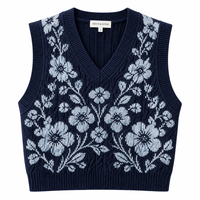 Gilet court sans manches en tricot jacquard floral pour femme, tricoté à la machine, vente en gros, marque privée, commande en gros