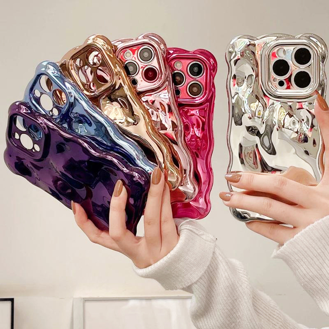 Luxury 3D Electroplated Meteorite Pattern Phone Case for iPhone 13 14 15 16 17 Pro Max Glossy Laser Shockproof Bumper Soft Cover