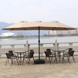 <span class=keywords><strong>Parasol</strong></span> d'extérieur moderne, grand, <span class=keywords><strong>rectangulaire</strong></span>, imperméable, en polyester, commercial, à trois têtes, colonne romaine centrale, mobilier <span class=keywords><strong>de</strong></span> patio - Product Image 1