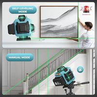 4D 16 Lignes 360 °   Niveau laser vert auto-nivelant avec télécommande et 2 batteries, pour la construction et le carrelage