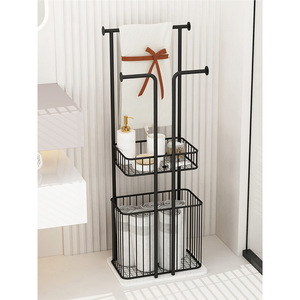 Porte-serviettes scandinave de luxe en plastique à 3 barres, étagère autoportante pour rangement de salle de bain - Product Image 4