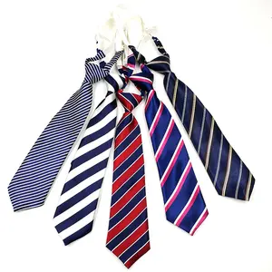 Strips Woven School Boys Ties Custom Logo Uniform Pre Tied Adjustable Neckties High Quality Zipper Ties For Kids