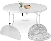 Table ronde pliante en plastique HDPE pour 10 personnes, 8 pieds, blanche, 60 pouces, pliable en deux, pour jardin, salle à manger, banquet