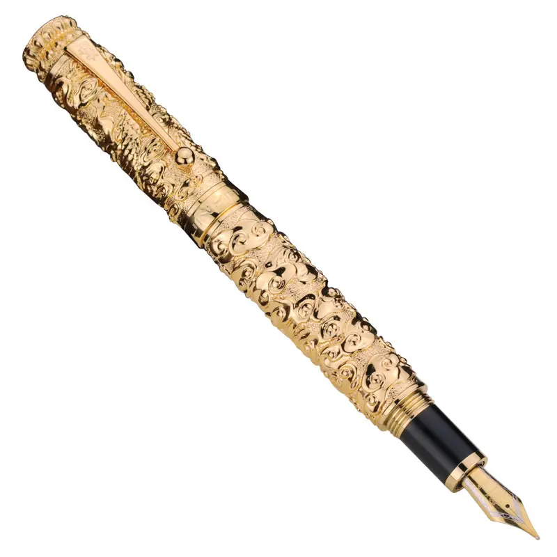 Jinhao — stylo fontaine Dragon & phénix, style indien, idéal pour cadeau de mariage de luxe, Collection dorée