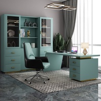 Bureau de direction moderne et simple en forme de L, en bois vert, marque ML, mobilier de luxe