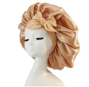 Bonnet en <span class=keywords><strong>satin</strong></span> <span class=keywords><strong>monocouche</strong></span> pour dormir - Bonnets avec bande à nouer, sangles réglables, bonnet de nuit pour femmes aux cheveux bouclés ou tressés - Product Image 5