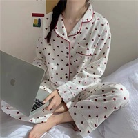 Ensemble pyjama coréen à manches longues et reversibles, à thème de Noël, avec poche à col en forme de cœur, pour l'automne et l'hiver