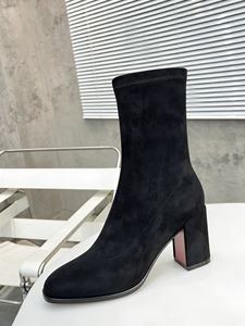 Botines de Invierno para Mujer, Forro de Piel Genuina, Ajuste Delgado, Terciopelo Elástico, Tacón Grueso, Cierre de Cremallera, Material Genuino Antideslizante - Product Image 6