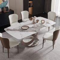 Meubles d'hôtel de luxe nordiques modernes et personnalisés fabriqués en Chine, table à manger 8 places avec base en métal blanc et pierre frittée