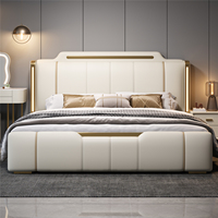 Neues Echtes Leder-Stauraumbett Minimalistisch Modern Hauptschlafzimmer Luxuriös 18m Italienischer Stil Trendiges Queen-Size Massivholzbett