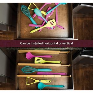 Bamboo Wooden <b>Drawer</b> Divider, Set of 4 Adjustable <b>Organizers</b> Natural Organic Bamboo Expandable, Spring Loaded Works in Kitchen - Product Image 2