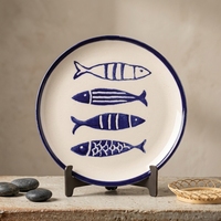Assiettes rondes en céramique de 8 et 10 pouces, série Océan d'été, bord vert réactif, motif poisson personnalisé, pour hôtels et restaurants, assiettes à dîner et à steak