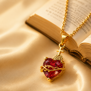 Collar con Cruz de Corazón, Joyería con Colgante de <span class=keywords><strong>Fe</strong></span>, Amor y Protección, Dropshipping para Vendedores de Shopify, Cadena de Cristal Rojo Dorado - Product Image 3