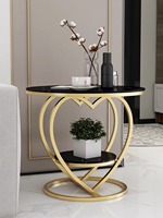 Table console circulaire en or moderne Table d'appoint en métal au design nouveau avec toit en pierre pour le salon, la chambre à coucher ou le bureau à domicile