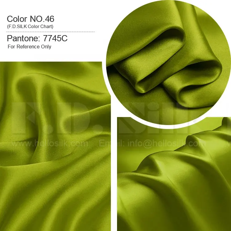 Venta caliente barato 19MM seda elástica satén Color no.46 amarillo verde ancho 55 "Bajo MOQ de China
