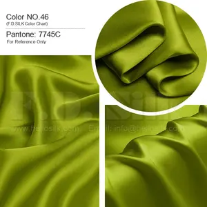 Hot Selling Cheap 19MM Silk Stretch Satin Color no. 46 Yellow Green Width 55" low MOQ from China