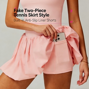 Robe de tennis pour femme à ourlet bouffant - Sans manches, col carré, short intégré, tenue de sport athlétique, mode féminine - Product Image 2