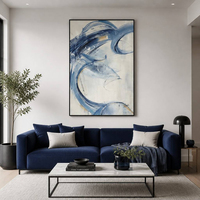 Décoration Esthétique de Chambre : Peinture à l'Huile Abstraite Bleue Peinte à la Main, Œuvre d'Art Décorative pour Porche, Tableau Mural sur Toile Purment Fait Main