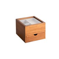 Armoire à bijoux en bois avec couvercle en verre, six compartiments et un tiroir pour bagues, boucles d'oreilles, colliers, commode de vanité, rangement à domicile